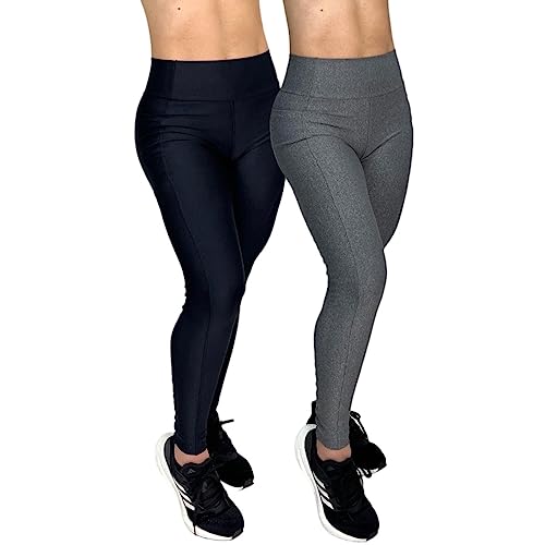 Kit 2 Leggings Feminina com Bolsos, Calça Cintura Alta, Cós Alto, Legging Corrida, Fitness, Academia