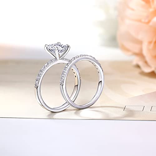 2 Carat Oval Engagement Rings Set for Women | Cubic Zirconia Wedding Sets | Wedding Band Ring | Promise Rings for Her 18K White Gold Plated Jewelry Gifts Size 4-113