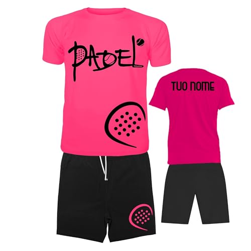 Vestipassioni Completo Padel Uomo Personalizzabile Traspirante composto da Maglia e Pantaloncini Con Tasche, Abbigliamento Padel Made In Italy [L, Fuxia]