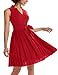 GRACE KARIN Women Elegant Pleated Swing Dress Solid Sleeveless V-Neck Work Dress Red