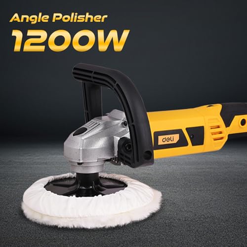 Image of Deli DL-PG180-E1 1200W Angle Polisher 180mm Corded Electric Heavy Duty with 800-3600 RPM 6 Geared Speed Adjustment Spindle Lock & Auxilary Handle