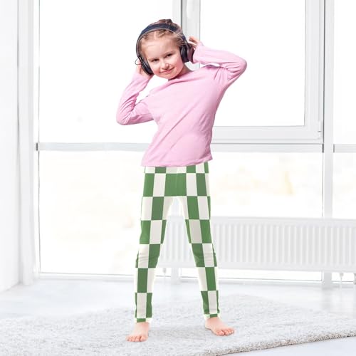 Bolaz Toddler Girls Leggings Printed Yoga Pants Leggings Green and White Checkered for Kids4