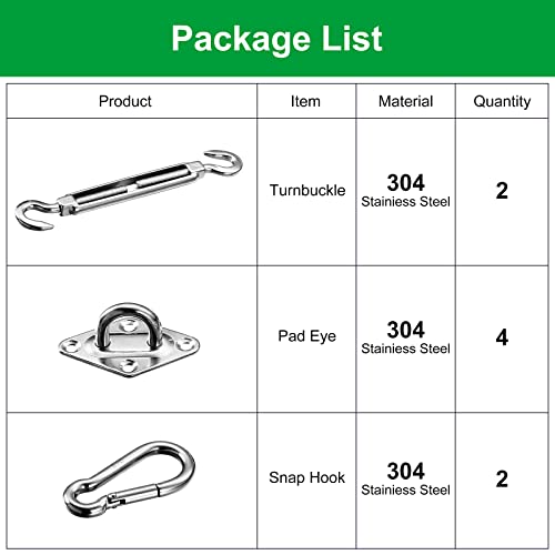 Ollieroo Shade Sail Hardware Kit For Rectangle And Square Sun Shade Sail Installation 8 Inches Silver #TOP7