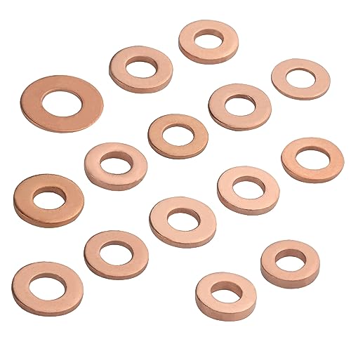BGTXINGI 150Pcs 15 Kinds Copper Sealing Washers Copper Flat Gasket Oil Sealing Washer Box, 16.4 millimeters - Image 2