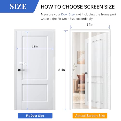 Magnetic Screen Door Fit Door Size 32×80in, Screen Itself Size 34x81in, Hands Free Self Sealing, Full Frame Magic Tape Mesh Screen Door with Magnets Heavy-Duty Mesh Curtain for Entry Door White — view 2