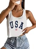 USA Flag Crop Tank for Womens 4th of July Patriotic Graphic Tanks Summer Sleeveless Shirt Tops(White