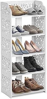 Greensen White Shoe Rack, 5 Tier Shoe Cupboards for Hallways, Floor Standing Shoe Storage, Wood Plastic Shoe Rack for Narrow Space, Shoe Storage Cabinet, for Hallway, Bathroom, Living Room