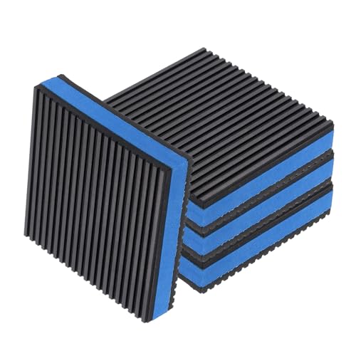 sourcing map 4pcs Anti Vibration Pads for Washing Machine, 4.02'' x 4.02'' x 7/8'' Vibration Damping Pads Sound Isolation Ribbed Rubber Mats with EVA Center Vibration Isolation Pads, Black/Blue