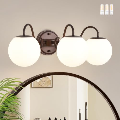 Image of Oil Rubbed Bronze Bathroom Vanity Light Fixtures Over Mirror 3 Lights