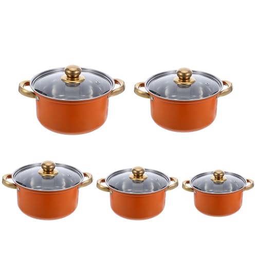 AMUSLESUR Juego de 5 Ollas y Cacerolas de Acero Inoxidable con Tapas de Vidrio y Asas Resistentes para Cocinar en Cocinas Diarias con Conducción Uniforme del Calor