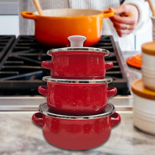 Casserole profonde émaillée rouge ultra robuste à double poignée - 8