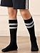 Haloumoning 3 Pairs Boys Soccer Athletic Socks Kids Striped Football Knee High Uniform Sports Tube Socks 4-15 Years