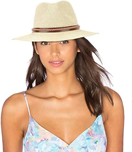 Women’s Summer Beach Hat Foldable Panama Straw Fedora Beige Sun Hat