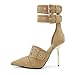GPXGPX Women's Pointed Toe Pumps Khaki Heels for Women Ankle Strap Stiletto High Heels Metal Buckle Sandals Pumps Fashion Dressy Prom Shoes size 9