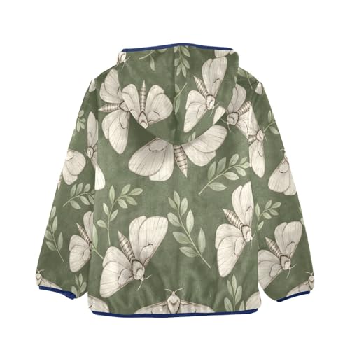 Butterfly and Leaves on Green Toddler Fleece Jacket Girl Boys Hooded Fleece Jacket Coat Warm Outwear Zip-up 3-10T2