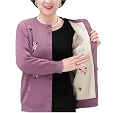 Plus Size Oma Mittleren Alters Ältere Frauen Dick Gestrickte Pullover Strickjacken Fleece Langarm Tops Senioren Damen Winter Herbst Warme Top Jacke(Purple,L)