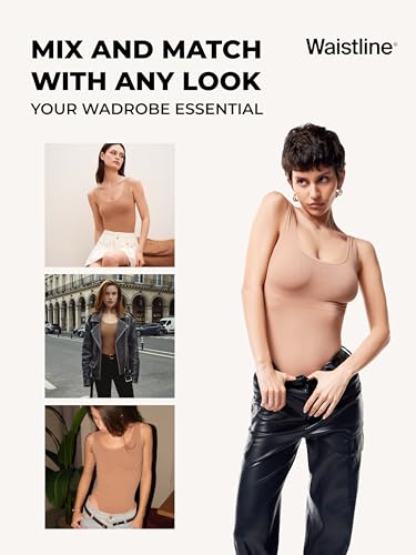 WAISTLINE Women's Sleeveless Bodysuit - Seamless Tummy Control Shapewear Body Suit - Sculpting Snatched Waist Shaper (Nude L)