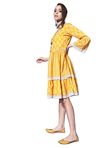 Image of ishin Women's Cotton Embroidered A-Line Mini Dress ..