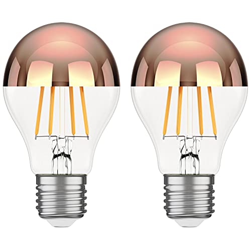 ledscom.de Ampoule LED E27, A60, blanc chaud (2600K), 7,5W, 839lm, miroir de tête (or rose), 2 pcs Cover