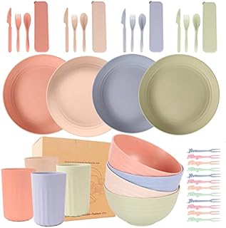 41PCS Plastic Plates and Bowls Set Reusable & Lightweight | Dinner Sets for 4 Microwave and Dishwasher Safe | Unbreakable Dinnerware, Cutlery Sets for All Occasions