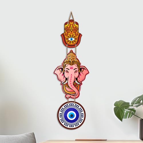 Image of Artvibes Bal Ganesh Evil Eye Protection Wall Hanging for Home Decor | Nazar Battu Hanging for Entrance Living Room Bedroom Temple | Auspicious Vastu Decorative MDF Wall Art Gift (WH 8560N)
