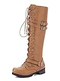  Minetom Damen Stiefel Blockabsatz Hohe Stiefel Lange Stiefel Schnürschuhe Worker Boots Herbst Winter Mode Casual Khaki 39 EU