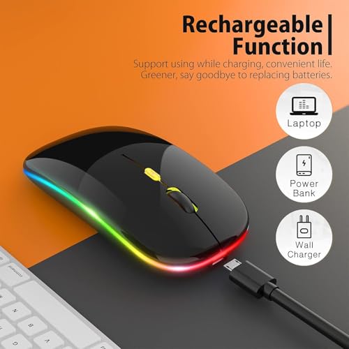 Image of LED Wireless Mouse, Slim Silent Mouse 2.4G Portable Mobile Optical Office Mouse with USB & Type-c Receiver, 3 Adjustable DPI Levels for Notebook, PC, Laptop, Computer (Bright Black)