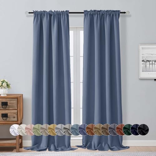 Image of Aiyufeng Denim Blue Blackout Curtains for Bedroom 96 Inches Long 2 Panels, Thermal Insulated, Energy Saving Living Room Window Treatment Curtains Blackout Drapes, W40 x L96 Inch, Denim Blue