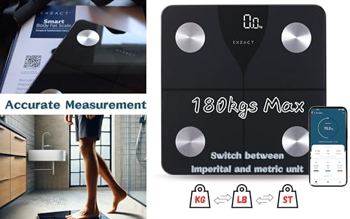 Exzact Smart Body Scale/Digital Bathroom Scale - Smart Phone iOS & Android Bluetooth - Capacity: 180 kgs - Body Fat - kgs/stones/lbs - Electronic Weighing Scale - Image 6