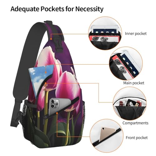 Bolso tipo bandolera unisex negro con diseño floral miniatura 3