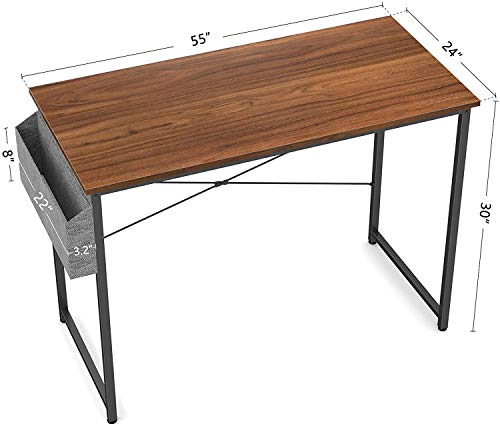 Cubiker Computer Desk 55 Inch Home Office Writing Study Desk, Modern Simple Style Laptop Table With Storage Bag, Walnut #TOP2