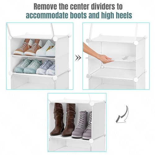 Image of ABOUT SPACE Shoe Rack for Home with Door - 12 Pair DIY Slipper Stand with Hanger, 3 Cube Expandable Shelves Closed Shoes Rack for Home Men, Women Heels Boots Flip-Flops (White - L 40 x B 30 x H 90 cm)
