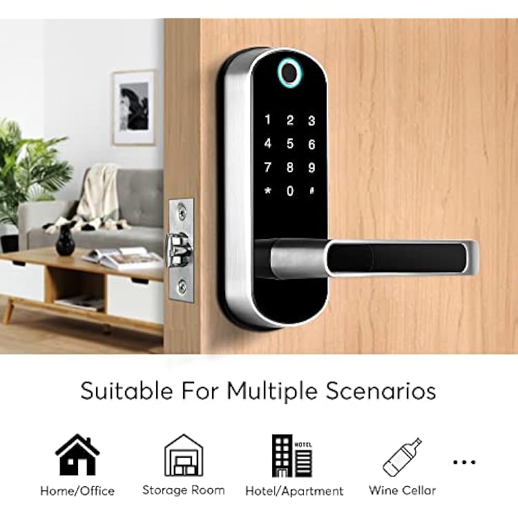 Smart Lock,TFX1 Bluetooth Enabled Fingerprint and Touchscreen Electronic Door Lock|TTLock App Unlock|Keyless Entry|Auto Lock|Fingerprint Door Lock for Home Office Apartment Hotel Garage School(Silver)