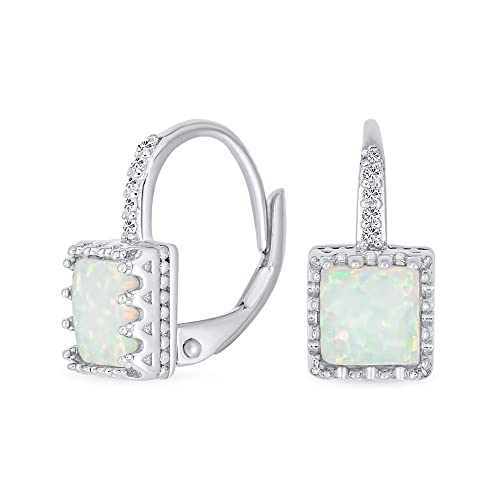 Boucles D'Oreilles Pendantes En Opale Blanche Synthétique Carrée Solitaire À Monture Couronne Royale En Filigrane De Style Art Déco Pour Femmes En Argent...