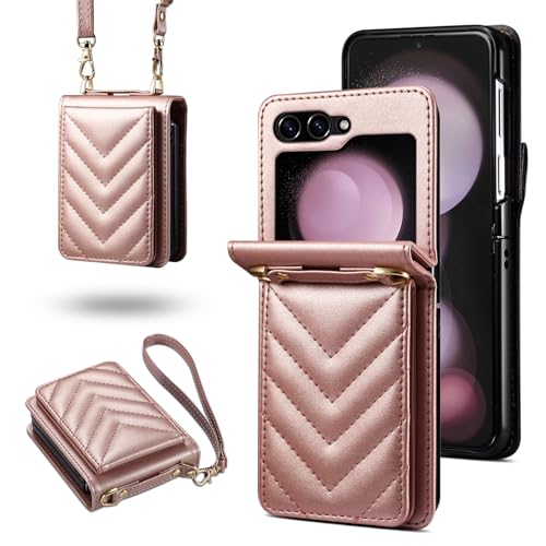 Étui Samsung Z Flip 7 antivol avec protection RFID et housse portefeuille en cuir rose