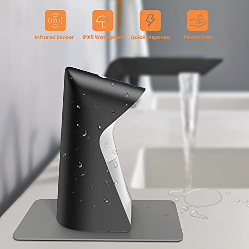Touchless Hand Sanitizer Dispenser,Klearlook Automatic Soap Dispenser w/5 Settings Volume Control&Infrared Motion Sensor,330ml Waterproof Lotion Holder for Bathroom,Kitchen,Home,Hotel,Restaurant-Black