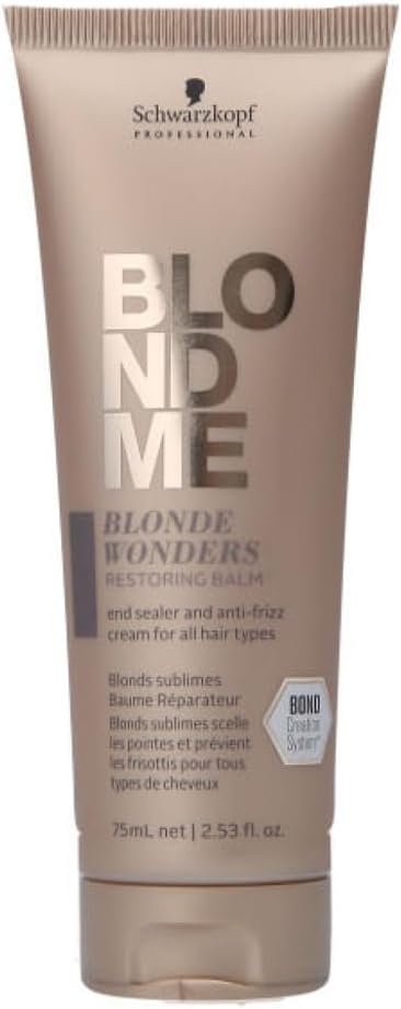 Schwarzkopf Professional BLONDME Blonde Wonders Restoring Balm For Colored Lighthened Bleached Hair 3D Bond Creation Technology Reducing Frizz Thermo Protect UV Protection Prevents Hair Breakage 75 ml