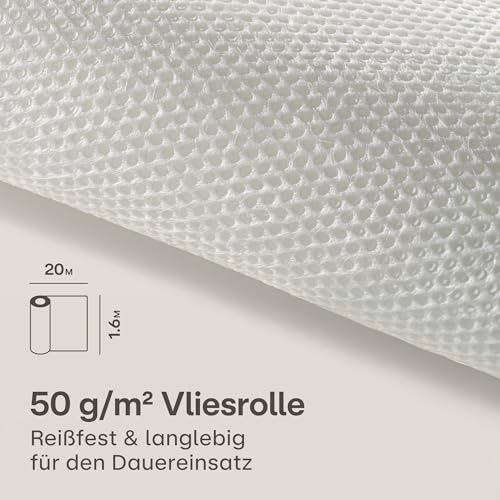 Praknu Wintervlies für Pflanzen Frostschutz 50g/m² - 20m × 1,6m auf Rolle – Winterschutz für Kübelpflanzen – Reißfest & Atmungsaktiv – UV Stabil
