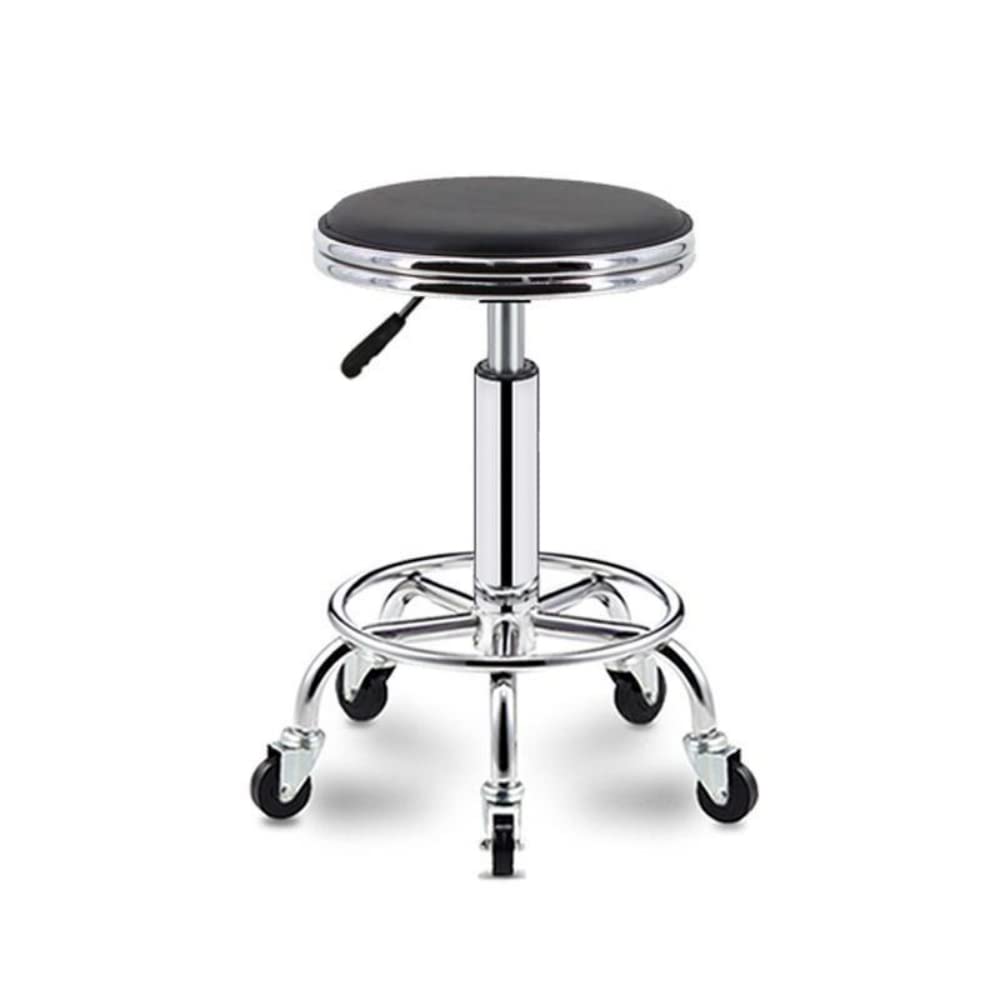 NA Round Rolling Stool Chair,PU Leather Round Rolling Stool with Foot,Suitable for office, bedroom, beauty salon, etc.(Black)