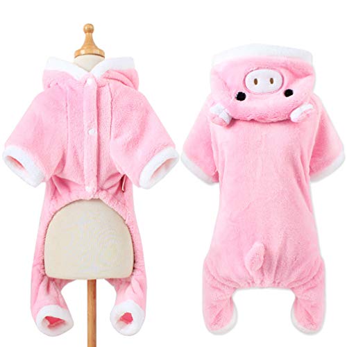 Pijama para perros pequeños de coral rosa con diseño de cerdito