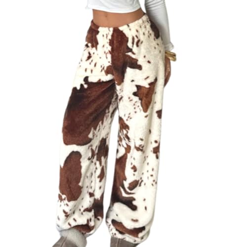 Image of Leopard Pants Women Therian Fuzzy Pajama Pants Y2k Cheetah Pants Grunge High Waisted Fluffy Pants