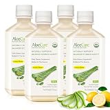 AloeCure USDA Organic Aloe Vera Juice Lemon Flavor - Made Within 12 Hours of Harvest - Natural Digestive Supplement for Balanced Stomach Acidity - Support Digestive and Immune Health, 4 Btls x 16.7oz