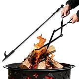 Amagabeli 2-teilig Kaminzangen Set mit Haken 66cm Schwerlast Kaminholzzange...