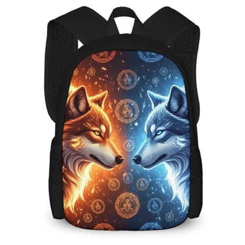 Travel Hiking Backpack Water Ice Fire Flame Wolf (3) Work Casual Daypack Bag Backpack Lightweight Back Pack Bookbag4