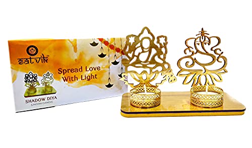 Satvik Lakshmi Ganesh Idol Shadow Diya For Diwali Decoration. Decorative Laxmi Ganesha Murti Statue Home/Office Religious Tea Light Candle Holder Stand Indian Housewarming Return Gift Items Luxmi #TOP1