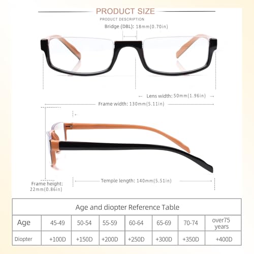 Image of Henotin 4 Pair Reading Glasses for Women Men Readers Half Moon Frame Blue Light Blocking Spring Hinge Eyeglasses (Mixed Color, 3.50, x)