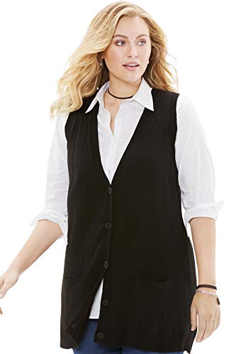 Roaman's Women's Plus Size Fine Gauge Drop Needle Sweater Vest - L, Black #TOP4