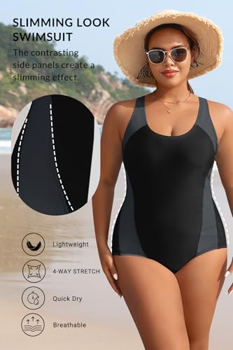 Image of Aqua Eve Plus Size Swimsuits Athletic One Piece Bathing Suit for Women Tummy Control Slimming Swimwear