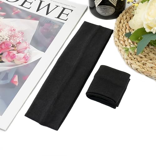 Quacc 2 PCS Fashion Sport Headbands for Women, 5cm Wide Elastic Hair Headband Non Slip Soft Stretchy Headband for Workout, Yoga, Gym, Running, Makeup - Black - Thumbnail 4