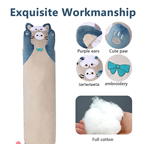 Luminar Bowo Long Cat Plush Kawaii Body Pillow， 35.4” Soft Pp Cotton Filling Cartoon Cute Plushies Pillow For Children Funny Stuffed Animals For Girls Gifts（Blue） #TOP2